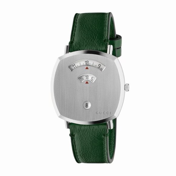 NEW Gucci Stainless Steel 35mm Strap Fashion Watch Green Leather Grip